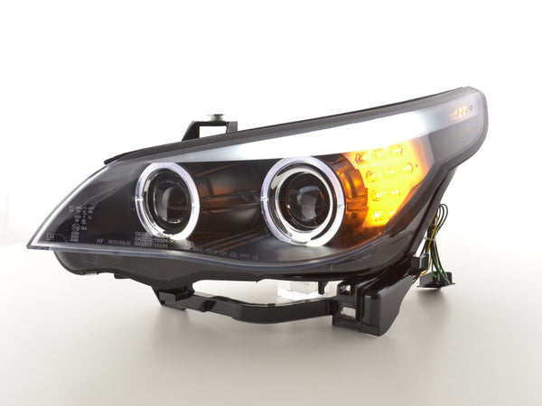 Faros delanteros delanteros Xenon Angel Eyes LED BMW Serie 5 E60 / E61 03-04 negro para volante a la derecha