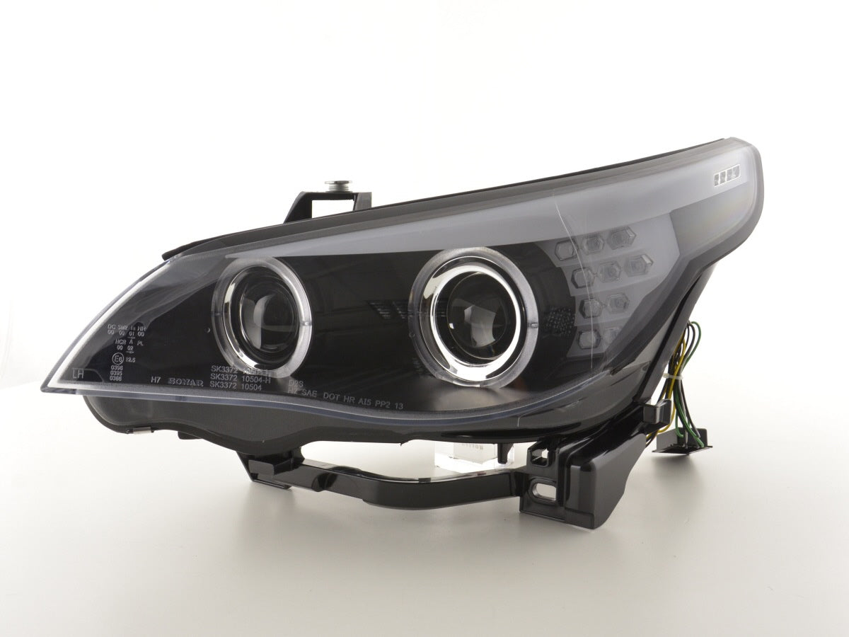 Faros delanteros delanteros Xenon Angel Eyes LED BMW Serie 5 E60 / E61 03-04 negro para volante a la derecha