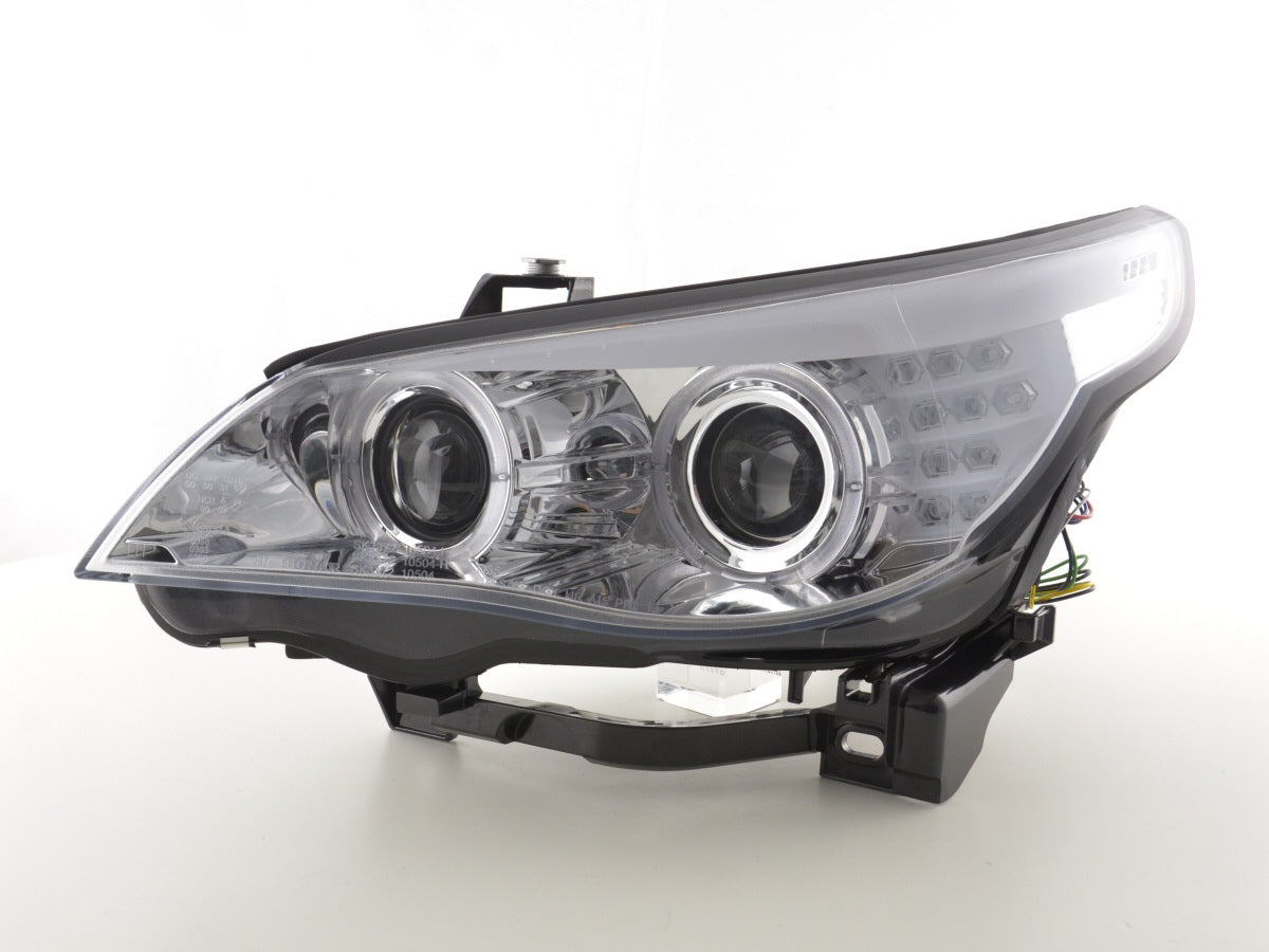 Faros delanteros xenón ojos de angel LED BMW serie 5 E60 / E61 05-07 cromados