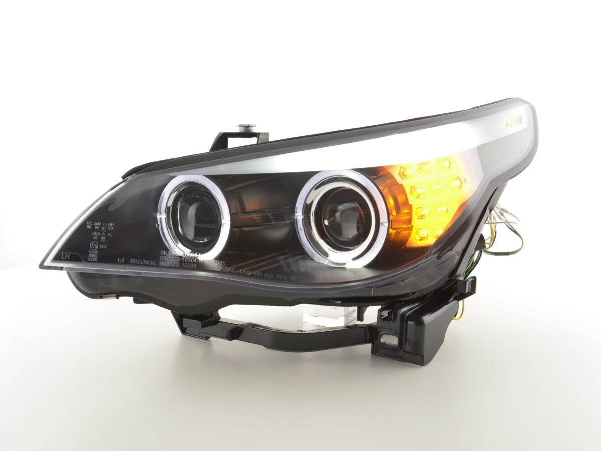 Faros delanteros delanteros Xenon Angel Eyes LED BMW Serie 5 E60 / E61 05-08 negro para volante a la derecha