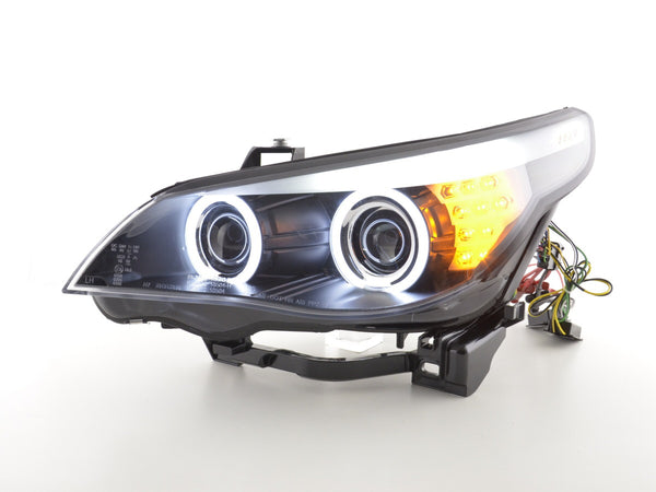 Faros delanteros delanteros Xenon Angel Eyes CCFL BMW Serie 5 E60 / E61 03-04 negro para volante a la derecha