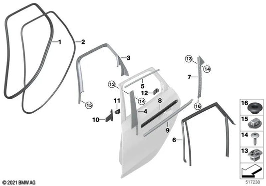 C-pillar trim seal, lower rear right for BMW 2 Series U06 (OEM 51358496382). Original BMW.