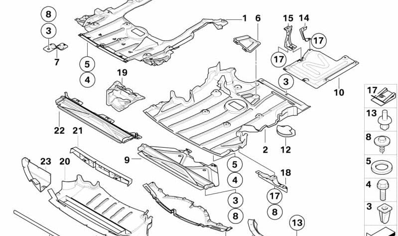 Revestimiento del Subsuelo Parte Central Delantera para BMW Serie 1 E81, E87, E88, Serie 3 E90, E91 (OEM 51757127359). Original BMW