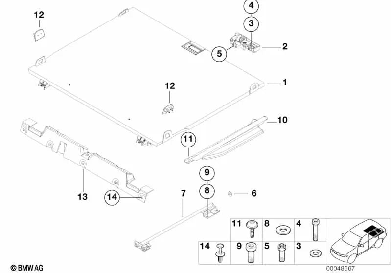 Tapón de cubierta del maletero para BMW X5 E53 (OEM 51477010115). Original BMW