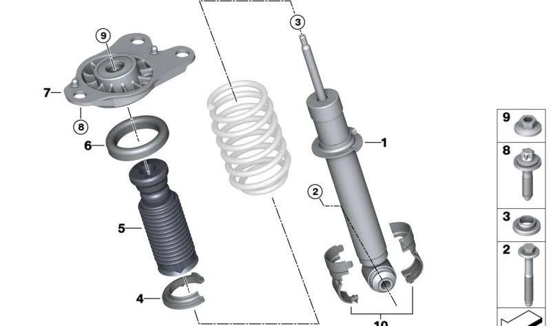 Amortiguador adicional con tubo de protección trasero para BMW i I01, I01N (OEM 33536863322). Original BMW