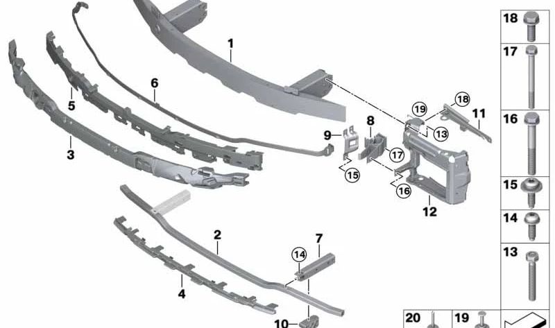 OEM 51649464176 front bumper amortide for BMW G20. Original BMW.