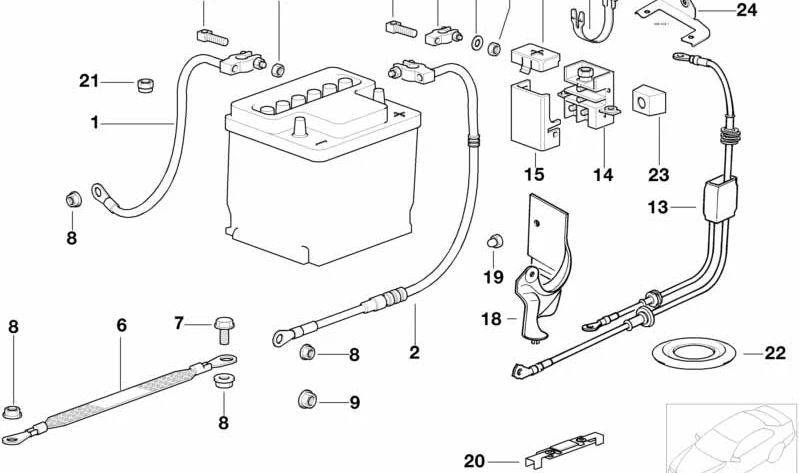 Cable de batería negativo para BMW Serie 3 E36 (OEM 12421732227). Original BMW