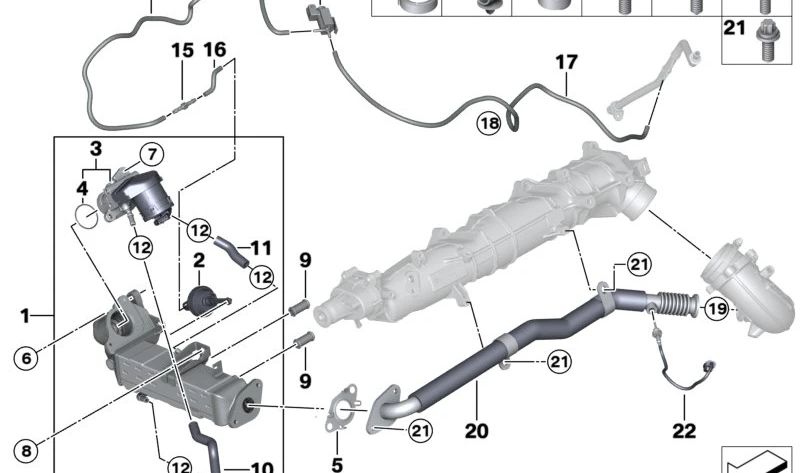 Tubo del radiador de recirculación de gases de escape para BMW F20, F21, F22, E90N, E91N, E92N, E93N, F30, F31, F34, F32, F33, F36, F07, F10, F11, F06, F12, F13, F01N, F02N, E84, F25, F26, E70N, F15, E71, F16 (OEM 11718507309). Original BMW