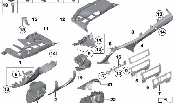 Revestimiento I-Tafel lado del conductor inferior para BMW E84 (OEM 51452992282). Original BMW