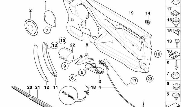 Tirador interior de puerta derecha OEM 51419173462 para BMW Z4 (E85, E86). Original BMW.