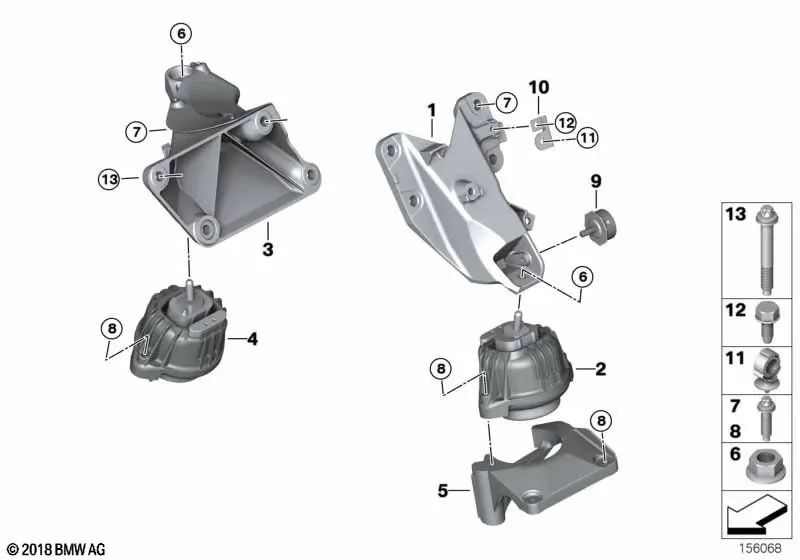 Soporte del motor izquierdo para BMW Serie 5 E60, E60N, E61, E61N, Serie 6 E63, E63N, E64, E64N (OEM 22116776669). Original BMW