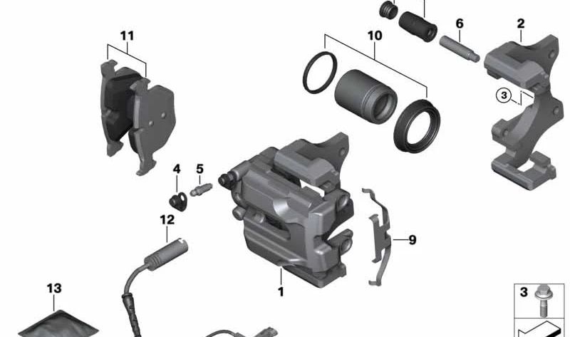 Soporte de pinza de freno OEM 34112283359 para BMW Serie 1 (E82), Serie 3 (E90, E92, E93). Original BMW.