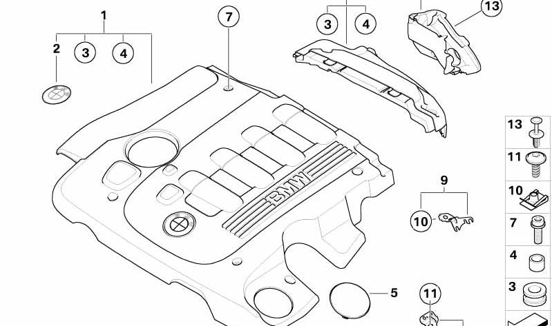 Cubierta acústica motor OEM 11147807244 para BMW Serie 3 (E90, E91, E92, E93). Original BMW.