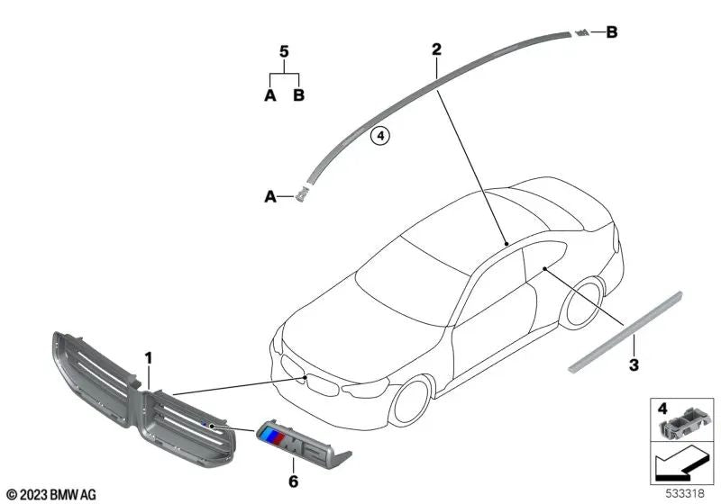 Cubierta exterior del canal de la puerta trasera izquierda para BMW G42, G87 (OEM 51377482859). Original BMW.