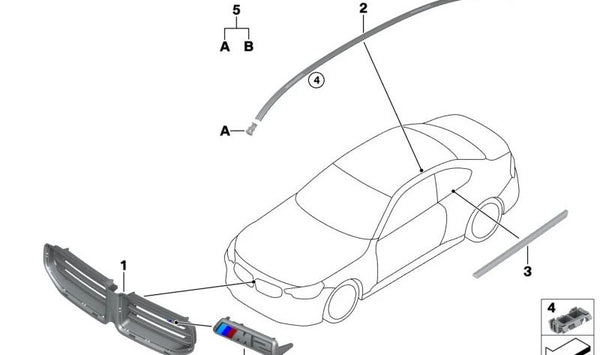 Moldura de techo derecha imprimada OEM 51137889688 para BMW Serie 3 (E90, E91, E92, E93). Original BMW.