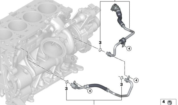 Tubo de Refrigerante de Retorno del Turbo para BMW Serie 3 G20N, G21N, Serie 4 G22N, G23N, G26N, Serie 5 G60, G61, G68, X3 G45, X6 G06N (OEM 11538831224). Original BMW