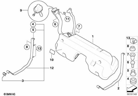 Depósito de combustible de plástico con emisor a la izquierda para BMW Z4 E85 (OEM 16117197693). Original BMW