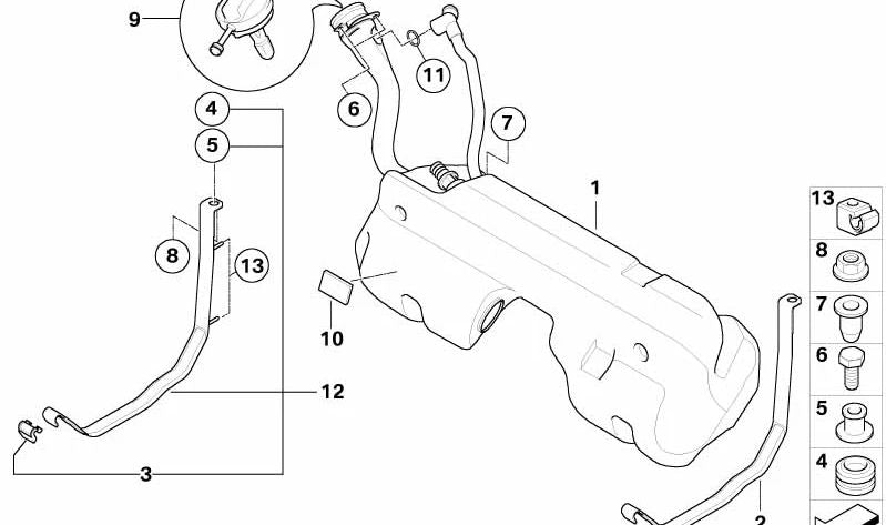 Serbatoio di carburante in plastica con sensore sinistro OEM 16117198751 per BMW E85, E86. BMW originale.