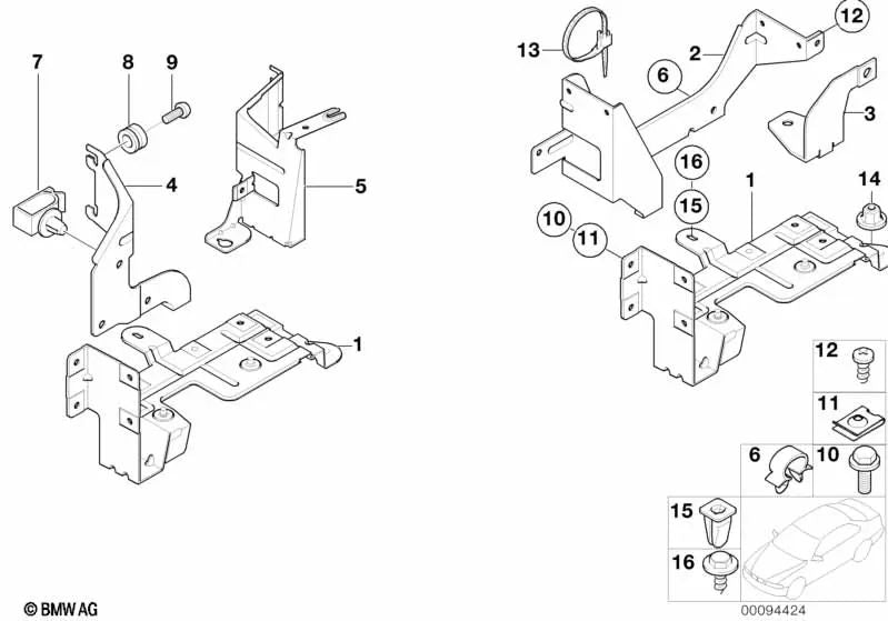 Rear CD changer bracket for BMW 5 Series E39 (OEM 65128361456). Original BMW