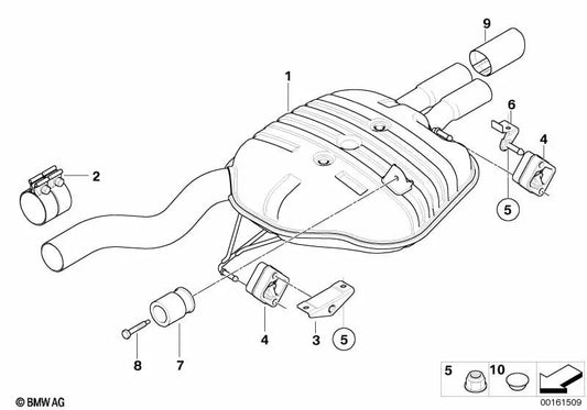 Silenciador trasero para BMW E60N (OEM 18307560790). Original BMW.