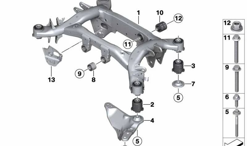 Cojinete de goma delantero para BMW F97, F98 (OEM 33308067495). Original BMW