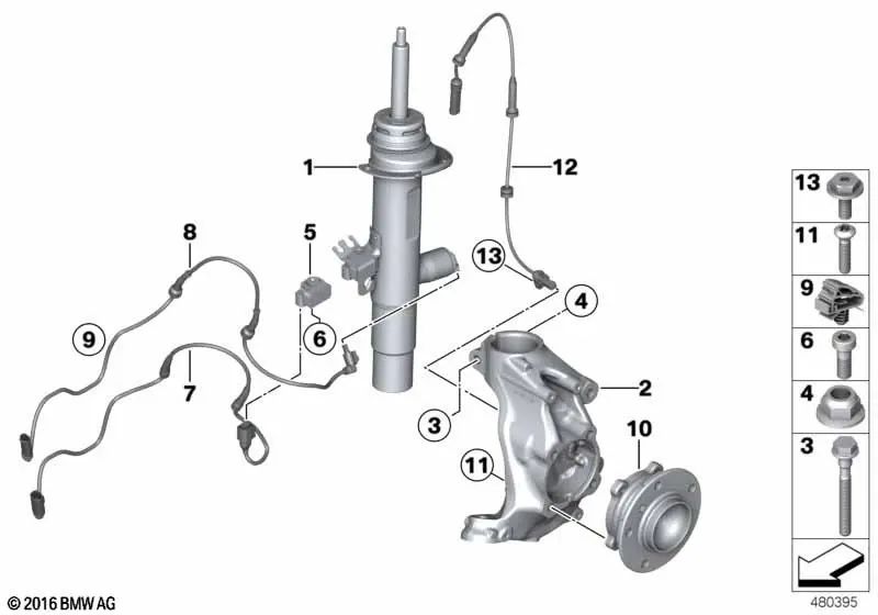 Front right shock absorber for BMW F32 (OEM 37116864752). Genuine BMW