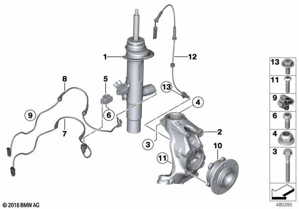 Amortiguador delantero derecho para BMW F32 (OEM 37116864752). Original BMW