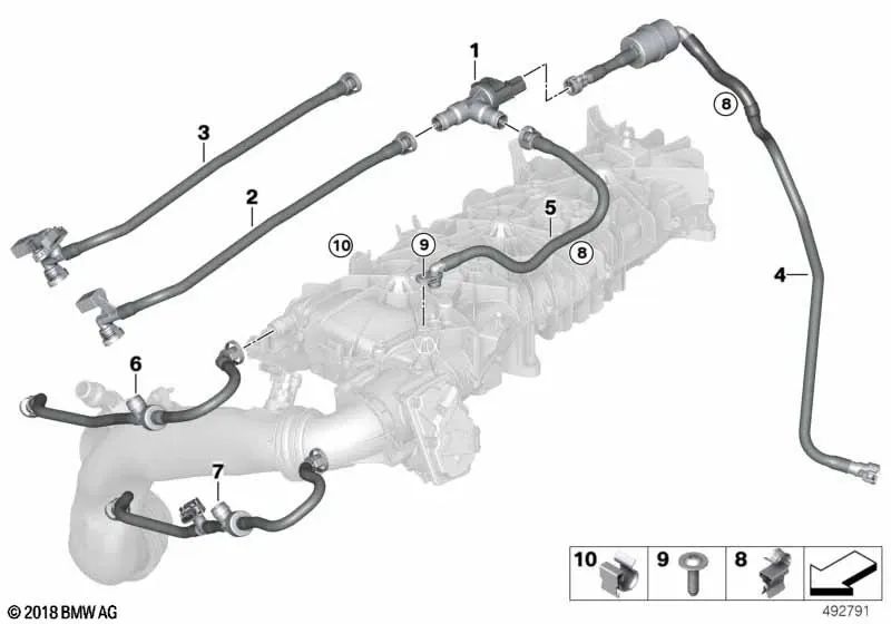 Línea de ventilación del depósito con resonador para BMW G05 (OEM 13908664237). Original BMW