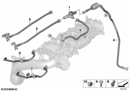 Línea de ventilación del depósito con resonador para BMW G05 (OEM 13908664237). Original BMW