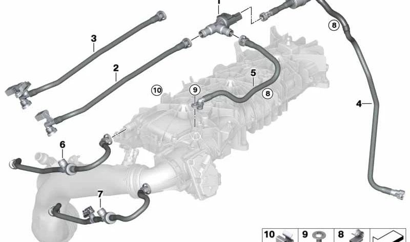 Bomba de vacío con conducto OEM 13908667031 para BMW G42, G20, G21, G22, G23, G26, G01, G02, G29. Original BMW.