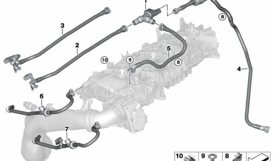 Tubo di ventilazione del serbatoio con risonatore OEM 13908664941 per BMW G29. BMW originale.