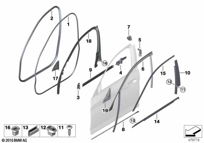 Piastra di chiusura di PILER B destra per BMW F90, G30, G31, G38 (OEM 51337336968). BMW originale