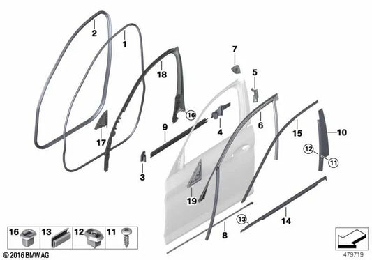 Sellado de la placa de cierre del pilar B derecho para BMW F90, G30, G31, G38 (OEM 51337336968). Original BMW