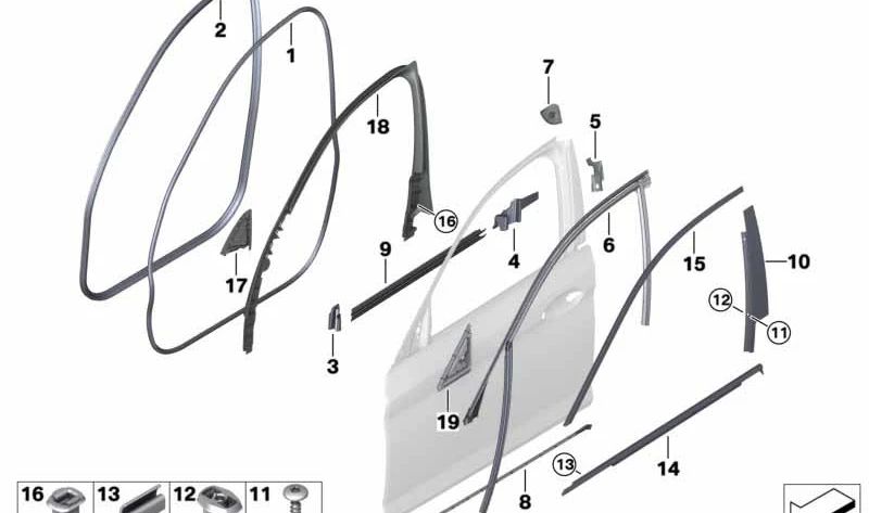 Embellecedor pilar B puerta delantera derecha para BMW Serie 5 F90, G30, G31, G38 (OEM 51337390122). Original BMW