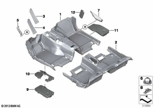 Revestimiento del suelo delantero para BMW F10N, F11N (OEM 51478057124). Original BMW.