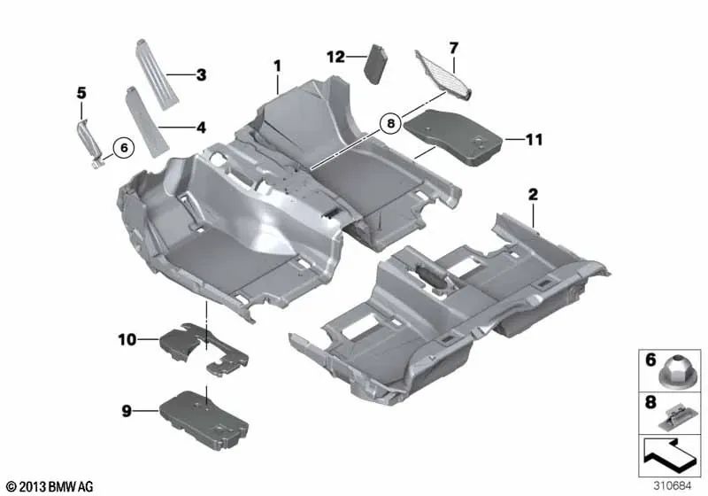 Red de suelo para BMW F10, F11, F06, F12, F13 (OEM 51477231228). Original BMW