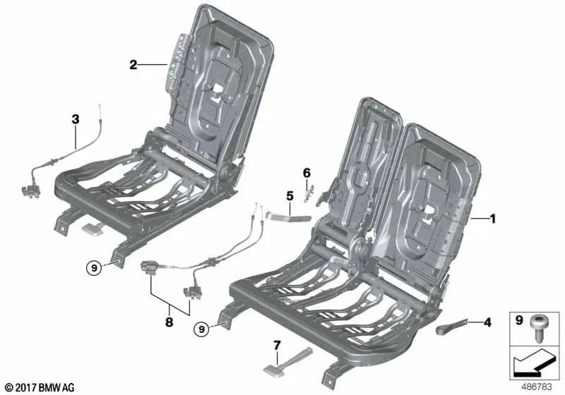 Desbloqueo remoto del respaldo izquierdo para BMW Serie 2 F45, F46 X1 F48 (OEM 52207432608). Original BMW.