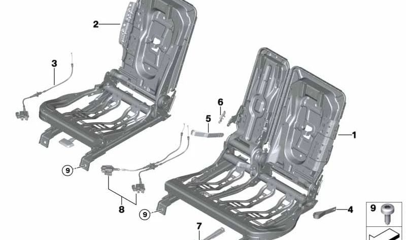 Soporte de Asiento trasero derecho para BMW F45, F48 (OEM 52207432606). Original BMW