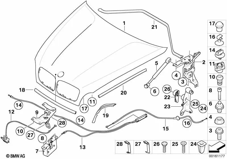 Bowden Cable for Front Hood Activation for BMW X5 E70, E70N, X6 E71, E72 (OEM 51237184456). Genuine BMW.