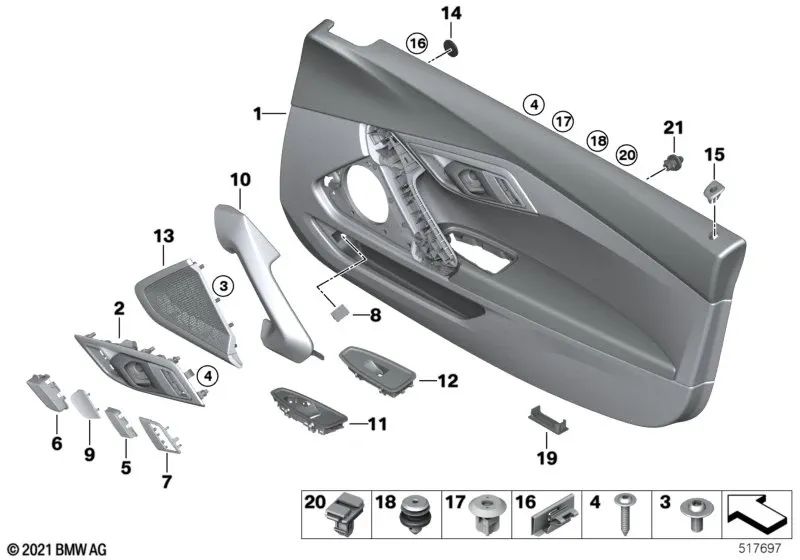 Revestimiento de puerta delantero derecho para BMW G29 (OEM 51419471168). Original BMW.