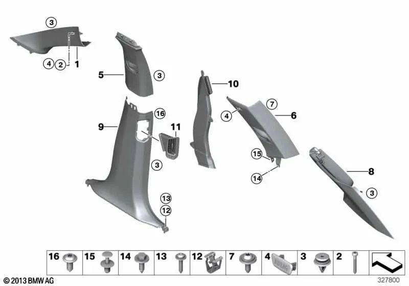 Cubre Pilar C superior derecha para BMW F15, F85 (OEM 51448058908). Original BMW