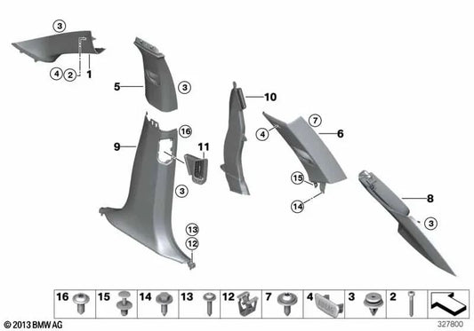 Cubre Pilar C superior derecha para BMW F15, F85 (OEM 51448058908). Original BMW