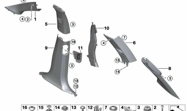 Moldura inferior derecha del pilar B para BMW X5 F15, F85 (OEM 51437382338). Original BMW.