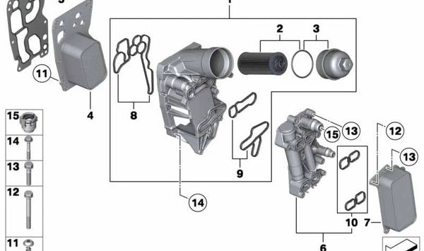 Juego de juntas para BMW F10, F11, F01N, F02N, E70N, F15, E71, F16 (OEM 11428580679). Original BMW