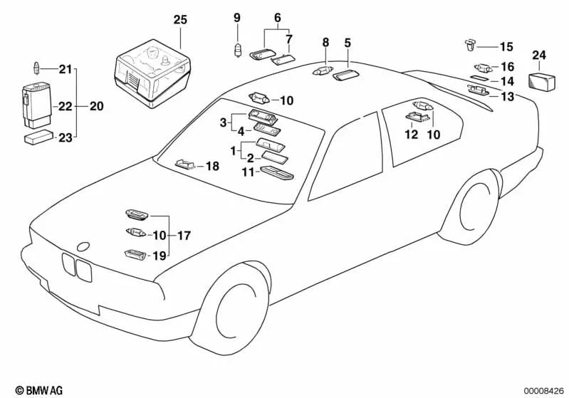 Luz interior trasera derecha para BMW Serie 5 E34 (OEM 63318359074). Original BMW