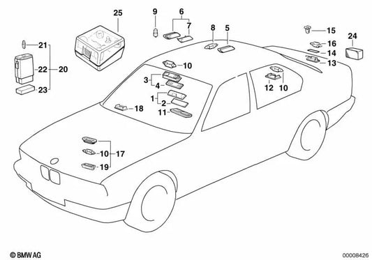 Luz interior trasera derecha para BMW Serie 5 E34 (OEM 63318359074). Original BMW