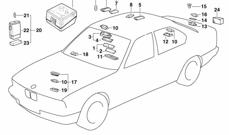 Luz de lectura interior trasera izquierda para BMW Serie 5 E34, Serie 7 E32 (OEM 63318350071). Original BMW