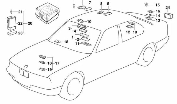 Luz de lectura interior trasera izquierda OEM 63318350069 para BMW E34, E32. Original BMW.