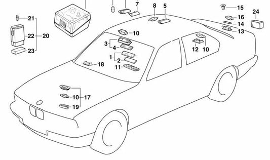 Luce di lettura degli interni a destra OEM 63318350498 per BMW E34, E32. BMW originale.