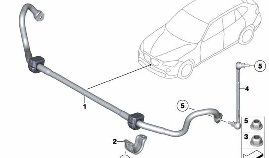 La barra dello stabilizzatore anteriore con supporto in gomma supporta OEM 31356793190 per BMW E81, E82, E87, E88, E90, E91, E92, E93, E84, E89. BMW originale.